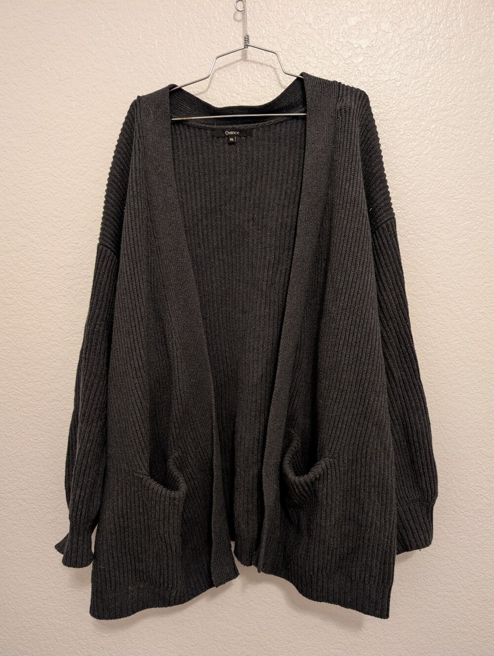 Quince Ribbed Open Front Cardigan Gray XL